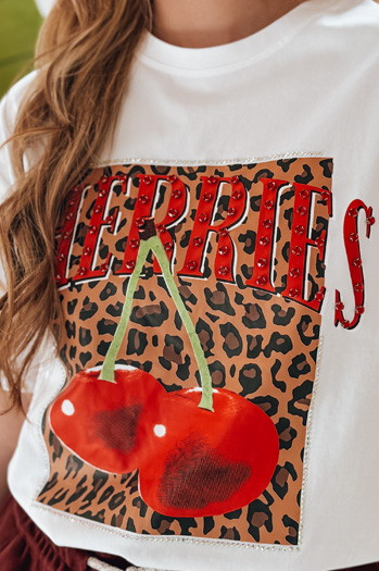 T-shirt damskie oversize z wiśniami WISONKA biały Dstreet RY2876