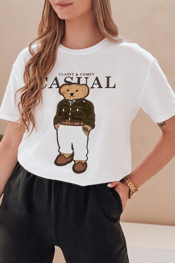 T-shirt damski z misiem MISSTARTA biały Dstreet RY2880