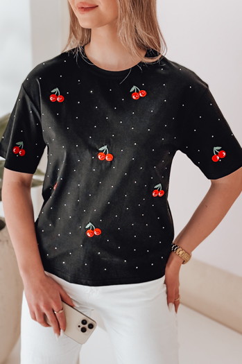 T-shirt damski w wiśnie FRUTTIKA czarny Dstreet RY2891