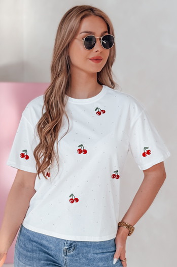 T-shirt damski w wiśnie FRUTTIKA biały Dstreet RY2892