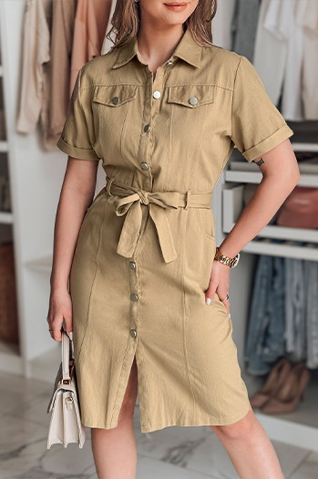 Koszulowa sukienka midi LOVE ME MIDI beżowa Dstreet EY2594