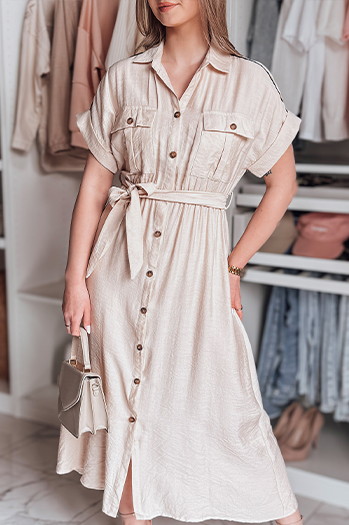 Sukienka maxi lniana SUNNI LOVE beżowa Dstreet EY2607