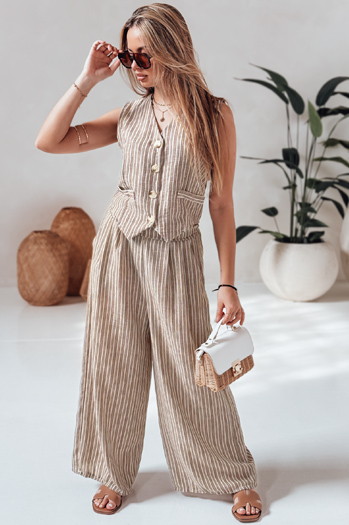 Spodnie damskie wide leg w paski MODERESS brązowe Dstreet UY2695