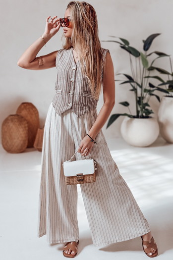 Spodnie damskie wide leg z paskiem SUMMERLINE beżowe Dstreet UY2697