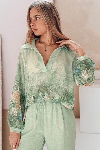 Koszula damska oversize w kwiaty KWIACYNTA zielona Dstreet DY0471