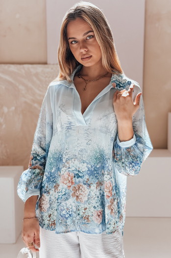 Koszula damska oversize w kwiaty KWIACYNTA niebieska Dstreet DY0472