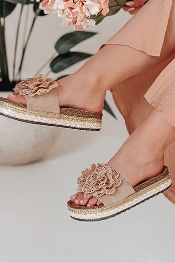 Klapki damskie z kwiatem KWIATARIS khaki Dstreet ZY0910