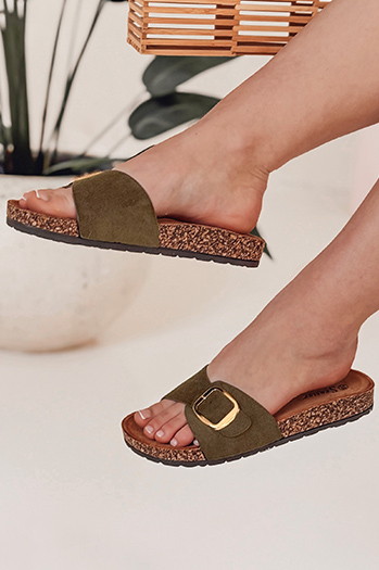 Klapki damskie na korku KORKISTI zielone Dstreet ZY0913