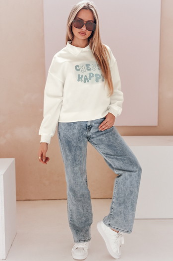 Bluza damska oversize z nadrukiem HAPIRES biała Dstreet BY1484