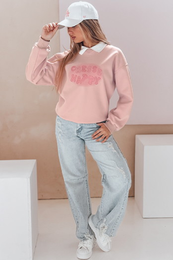 Bluza damska oversize z nadrukiem HAPIRES różowa Dstreet BY1486
