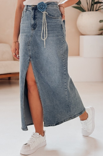 Spódnica maxi z kwiatem ROSA LOVE niebieska Dstreet CY0511