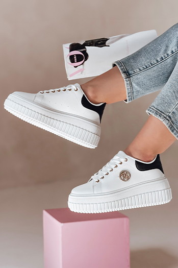 Sneakersy damskie na platformie KITNOT biało-czarne Dstreet ZY0922