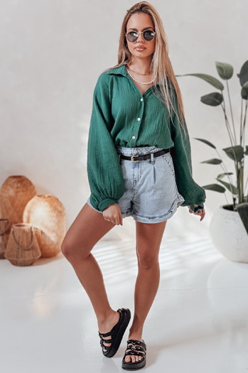 Koszula damska oversize muślinowa MUSLINEA zielona Dstreet DY0474