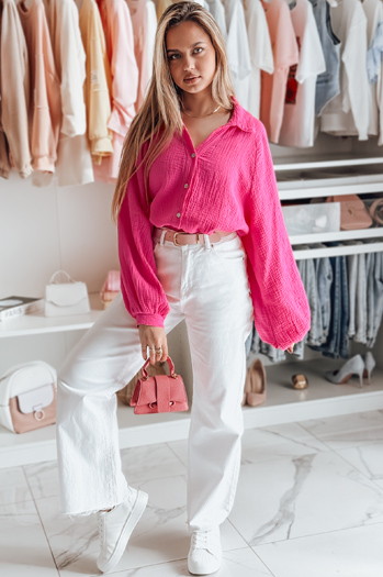 Koszula damska oversize muślinowa MUSLINEA fuksja Dstreet DY0475