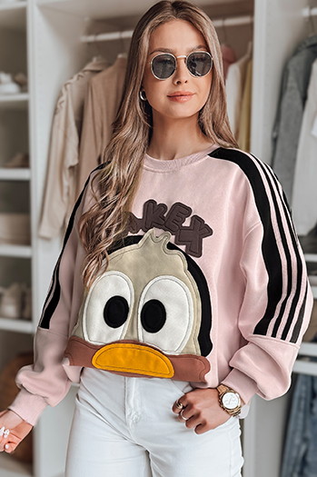 Bluza damska oversize z naszywkami CUTE MAKEX różowa Dstreet BY1493
