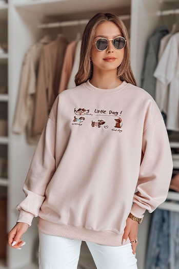 Bluza damska oversize z jamnikami JAMNIKOVE różowa Dstreet BY1497