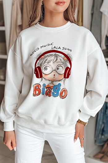 Bluza damska oversize z nadrukiem LALA VIBE biała Dstreet BY1504