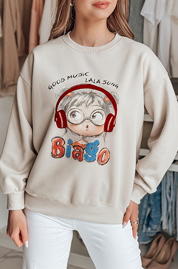 Bluza damska oversize z nadrukiem LALA VIBE beżowa Dstreet BY1506