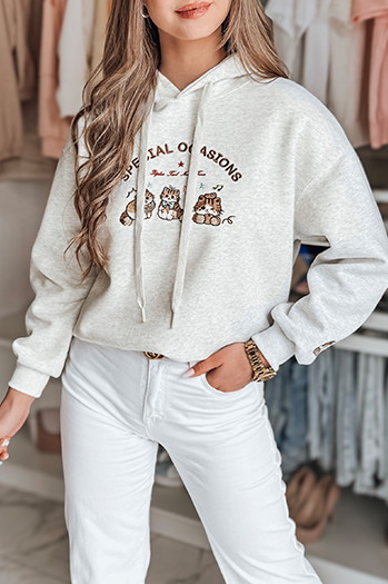 Bluza damska oversize z kapturem SPECIAL KITTY szara Dstreet BY1510