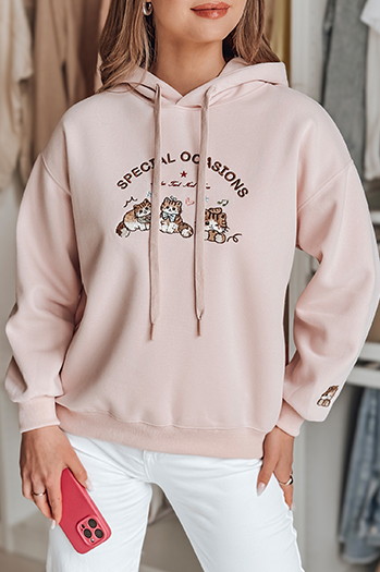 Bluza damska oversize z kapturem SPECIAL KITTY różowa Dstreet BY1511