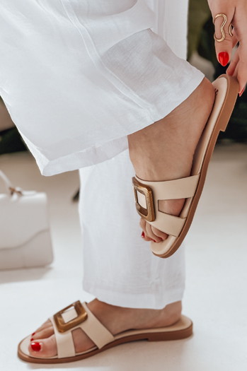 Klapki damskie GLAMSTEP  beżowe Dstreet ZY0929