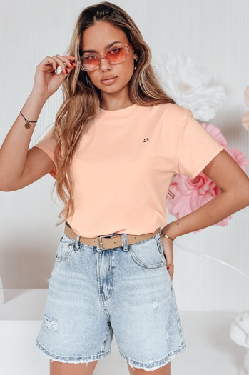 T-shirt damski prążkowany SMILE FOR YOU różowy Dstreet RY2907