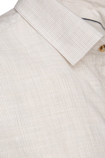 Koszula męska w drobny prążek z długim rękawem beżowa Dstreet DX2655