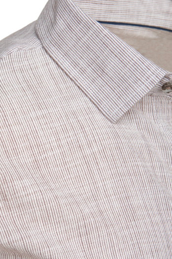 Koszula męska w drobny prążek z długim rękawem beżowa Dstreet DX2657