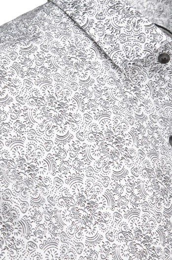 Koszula męska we wzory z krótkim rękawem jasnoszara Dstreet KX1055