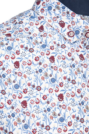 Koszula męska we wzory slim z krótkim rękawem biała Dstreet KX1069