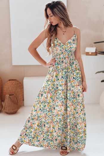 Sukienka maxi FLORALUSH w kwiaty zielono-żółte Dstreet EY2630