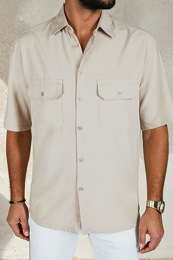 Koszula męska z krótkim rękawem beżowa Dstreet KX1082