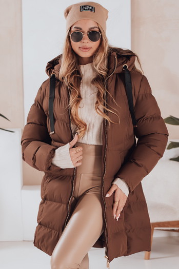 Kurtka damska zimowa z kapturem GABRIELLE brązowa Dstreet TY4919