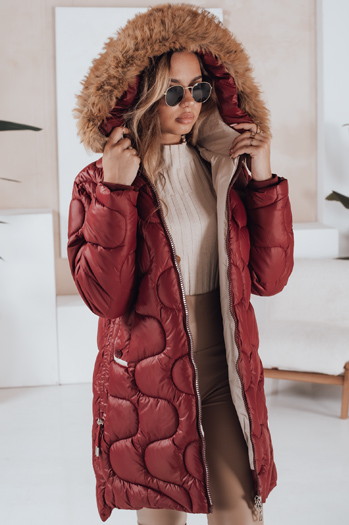 Kurtka damska zimowa VIRELIA pikowana z kapturem bordowa Dstreet TY4935