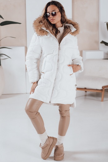Kurtka damska zimowa VIRELIA pikowana z kapturem biała Dstreet TY4938