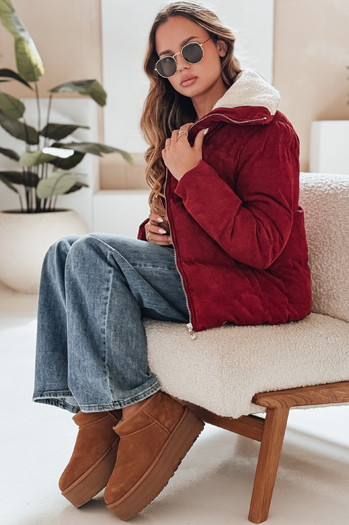 Kurtka damska sztruksowa TRENDYGLAM bordowa Dstreet TY4942