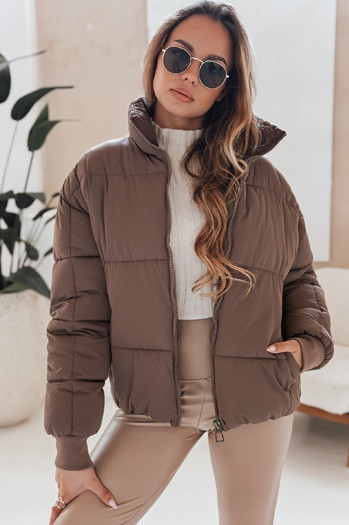 Kurtka damska zimowa krótka pikowana VIBEGIRL ciemnobeżowa Dstreet TY4945