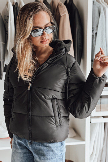 Kurtka damska krótka GLAMVO puchowa z kapturem czarna Dstreet TY4950