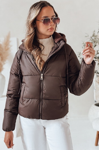 Kurtka damska krótka GLAMVO puchowa z kapturem brązowa Dstreet TY4951