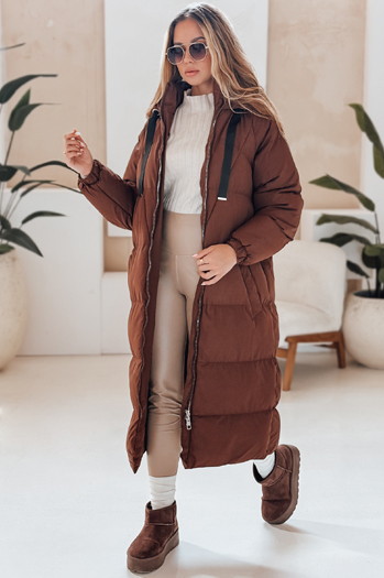 Kurtka damska zimowa długa pikowana COZYSEASON brązowa Dstreet TY4954