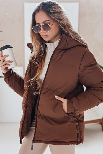 Kurtka damska MISSFROST pikowana z kapturem brązowa Dstreet TY4959