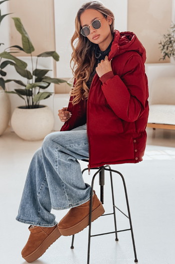 Kurtka damska MISSFROST pikowana z kapturem bordowa Dstreet TY4960