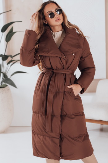 Płaszcz damski długi pikowany FAVI brązowy Dstreet TY4962