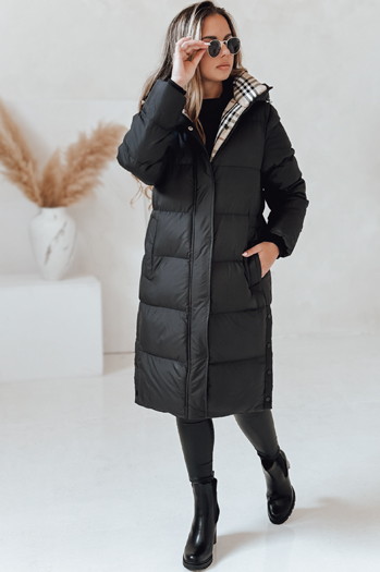 Kurtka damska zimowa WINTERMISS długa pikowana z kapturem czarna Dstreet TY4967