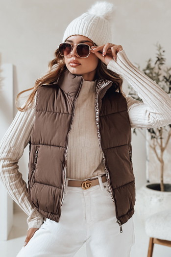 Kamizelka damska pikowana URBANELLE jasnobrązowa Dstreet TY4971