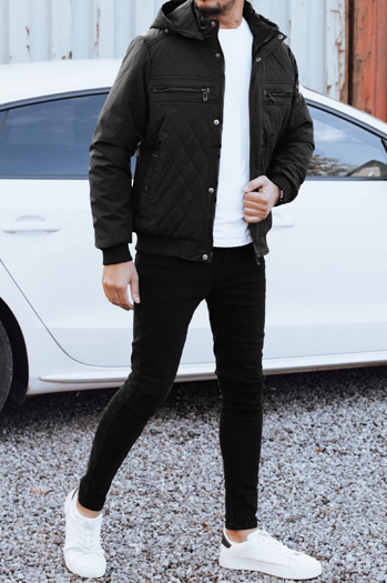 Kurtka męska przejściowa pikowana z kapturem czarna Dstreet TX5037