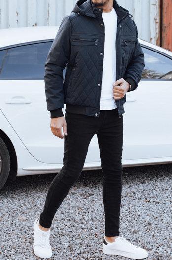 Kurtka męska przejściowa pikowana z kapturem granatowa Dstreet TX5038