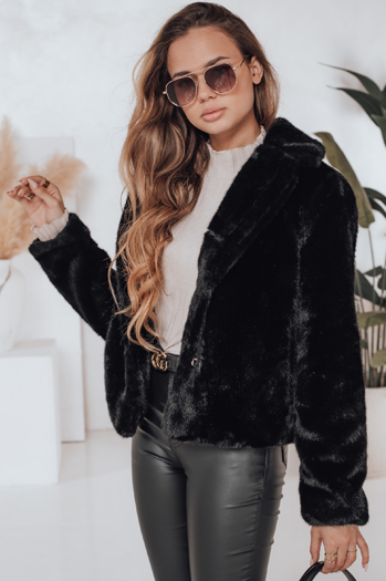 Płaszcz damski futerkowy GLAMFLUFFY krótki czarny Dstreet TY4985