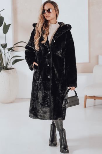 Płaszcz damski futerkowy HELLOCHIC długi czarny Dstreet TY4986