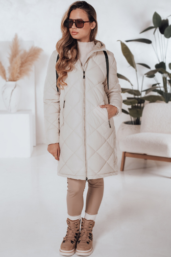 Kurtka zimowa damska SNOWVIBE jasnobeżowa pikowana Dstreet TY4990